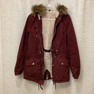 BOGO: Hooded Burgundy Parka Jacket